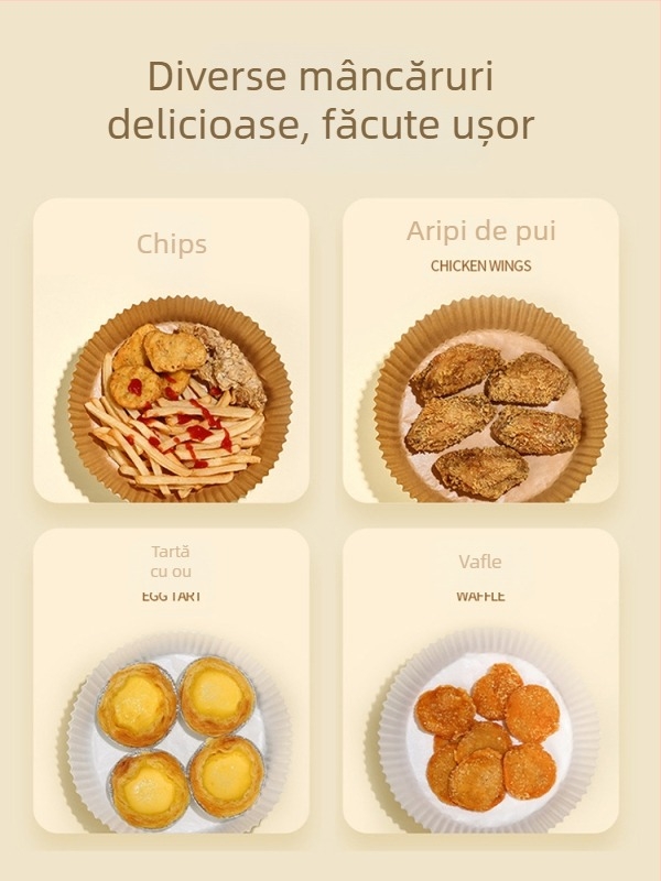 Hartie de copt cu dublă față, siliconată pentru friteuza cu aer – rezistentă la temperaturi înalte, absorbantă de ulei, pentru cuptor