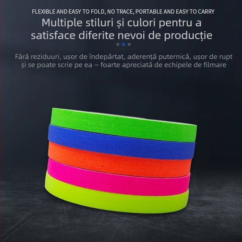 Bandă luminoasă scrisibilă, culoare mată, aderență înaltă, pentru decoruri de film și scenă, bază din țesătură fluorescentă