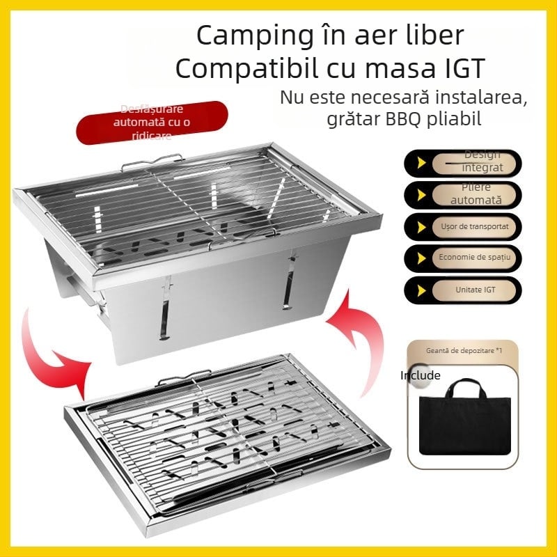 Unitate de grătar pliabil pentru exterior, grill din oțel inoxidabil 304, gril IGT, accesorii pentru masă de camping