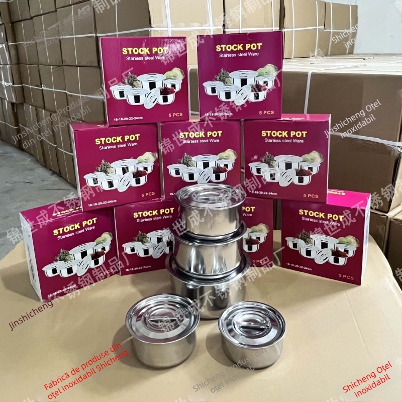 Set de vase din oțel inoxidabil, 3 sau 5 piese, cu capac, borcănel pentru condimente și ceașcă de aromă, oală de supă
