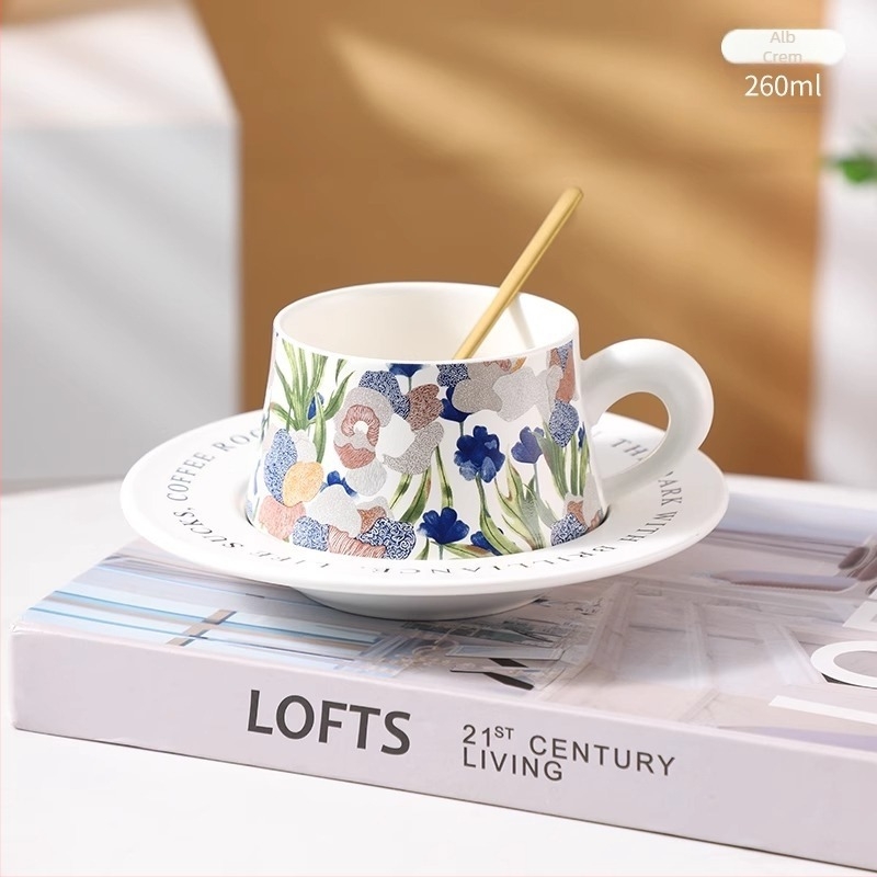 Bincoo Iris Set cești de cafea cu farfurioară, ceramică pentru ceaiul de după-amiază franțuzesc, cadou