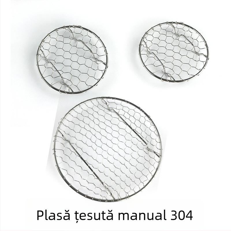 Grătar circular din oțel inoxidabil 304, țesut manual, pentru scurgerea uleiului de la alimente prăjite, suport pentru toast și grill din oțel inox