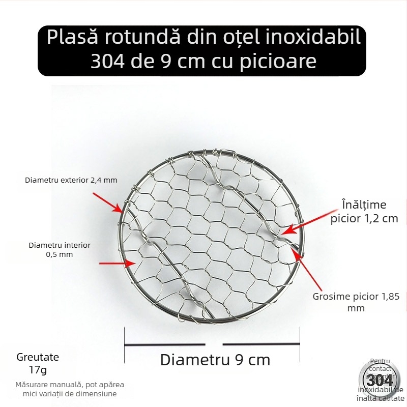 Grătar circular din oțel inoxidabil 304, țesut manual, pentru scurgerea uleiului de la alimente prăjite, suport pentru toast și grill din oțel inox