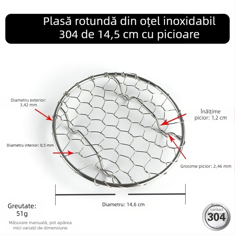 Grătar circular din oțel inoxidabil 304, țesut manual, pentru scurgerea uleiului de la alimente prăjite, suport pentru toast și grill din oțel inox