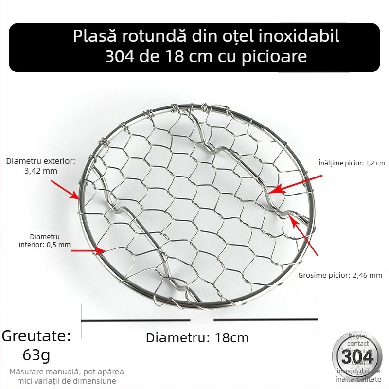 Grătar circular din oțel inoxidabil 304, țesut manual, pentru scurgerea uleiului de la alimente prăjite, suport pentru toast și grill din oțel inox