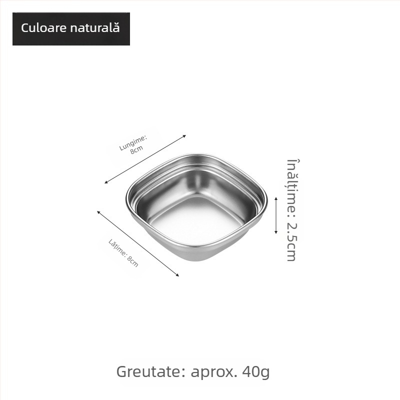 Farfurie pentru dip în stil coreean, din oțel inoxidabil 304, finisaj auriu, formă pătrată, ideală pentru sosuri, hot pot și grătare, camping.