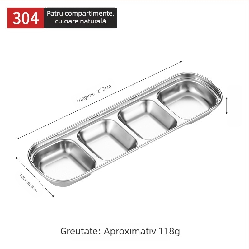 Farfurie pentru dip în stil coreean, din oțel inoxidabil 304, finisaj auriu, formă pătrată, ideală pentru sosuri, hot pot și grătare, camping.