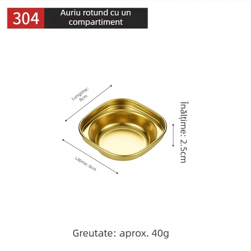 Farfurie pentru dip în stil coreean, din oțel inoxidabil 304, finisaj auriu, formă pătrată, ideală pentru sosuri, hot pot și grătare, camping.