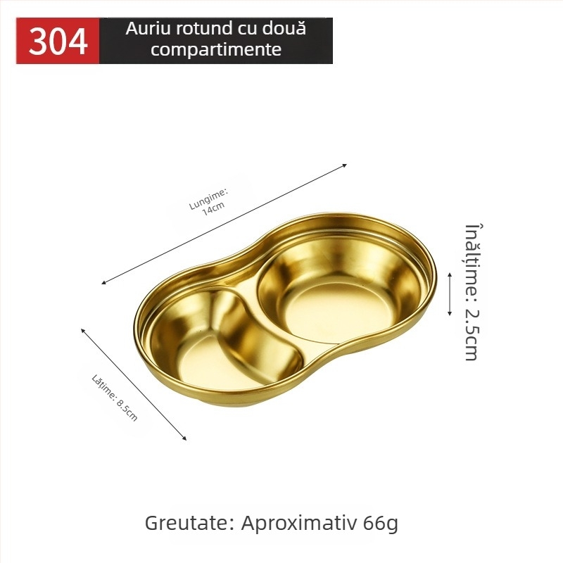 Farfurie pentru dip în stil coreean, din oțel inoxidabil 304, finisaj auriu, formă pătrată, ideală pentru sosuri, hot pot și grătare, camping.