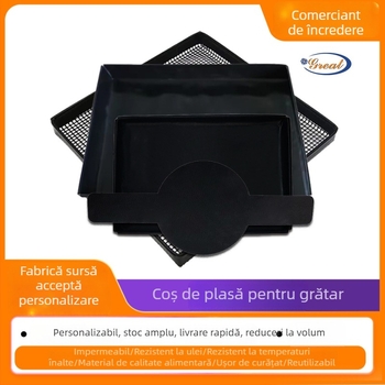 Coș grill din plasă cu acoperire antiaderent PTFE, mâner lung, întărit cu fibră de sticlă, pentru coacere cartofi pai.