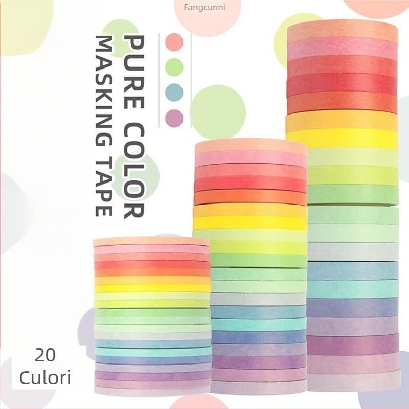 Set Morandi de benzi washi, 20 roluri, culori pastel, pentru DIY planner, benzi decorative