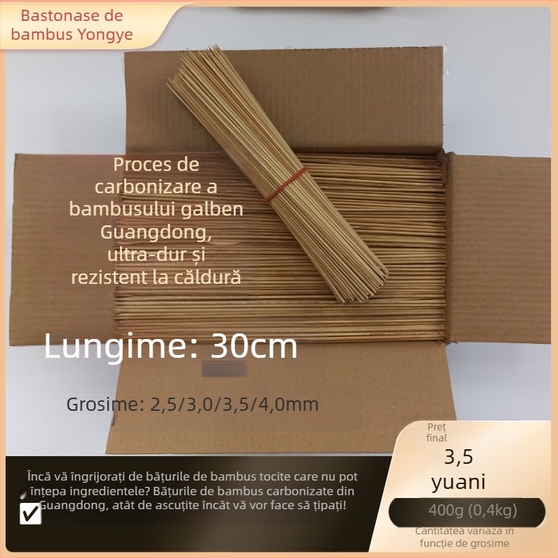 Frigărui din bambus carbonizat, 30 cm lungime, rezistente la temperaturi ridicate, pentru grătar și malatang.