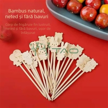 Bețișoare de bambus cu design de desene animate — bețișoare mini cu fructe caramelizate, bețișoare de unică folosință, bețișoare pentru fructe, bețișoare pentru grătar cu cârnați, bețișoare drăguțe de bambus