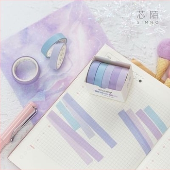 Xinmo Bandă washi colorată solid Macaron – set de bază, autocolante decorative pentru jurnal DIY, 5 role