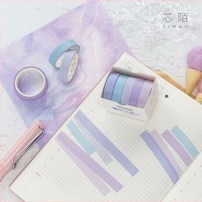 Xinmo Bandă washi colorată solid Macaron – set de bază, autocolante decorative pentru jurnal DIY, 5 role