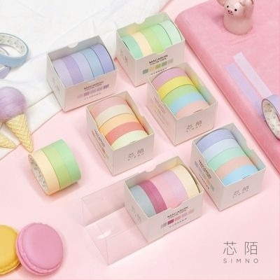 Xinmo Bandă washi colorată solid Macaron – set de bază, autocolante decorative pentru jurnal DIY, 5 role