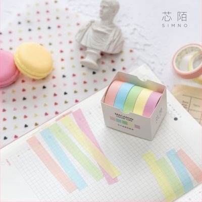 Xinmo Bandă washi colorată solid Macaron – set de bază, autocolante decorative pentru jurnal DIY, 5 role