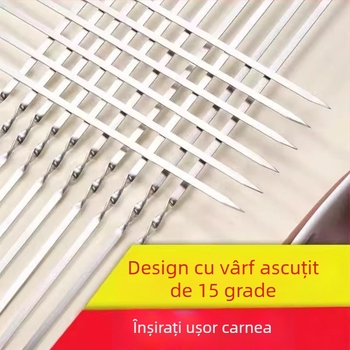 Frigărui din oțel inoxidabil pentru grătar – știfturi plate și rotunde, set complet pentru frigărui de miel la exterior