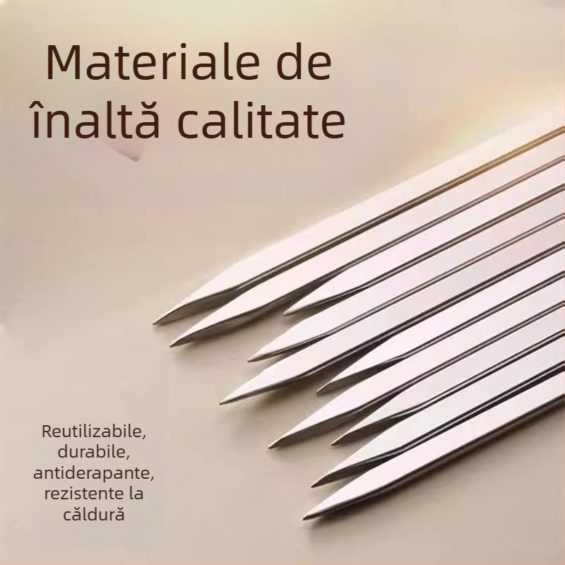 Frigărui din oțel inoxidabil pentru grătar – știfturi plate și rotunde, set complet pentru frigărui de miel la exterior
