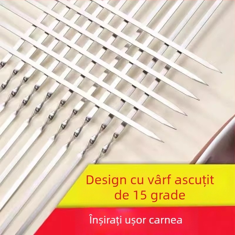 Frigărui din oțel inoxidabil pentru grătar – știfturi plate și rotunde, set complet pentru frigărui de miel la exterior