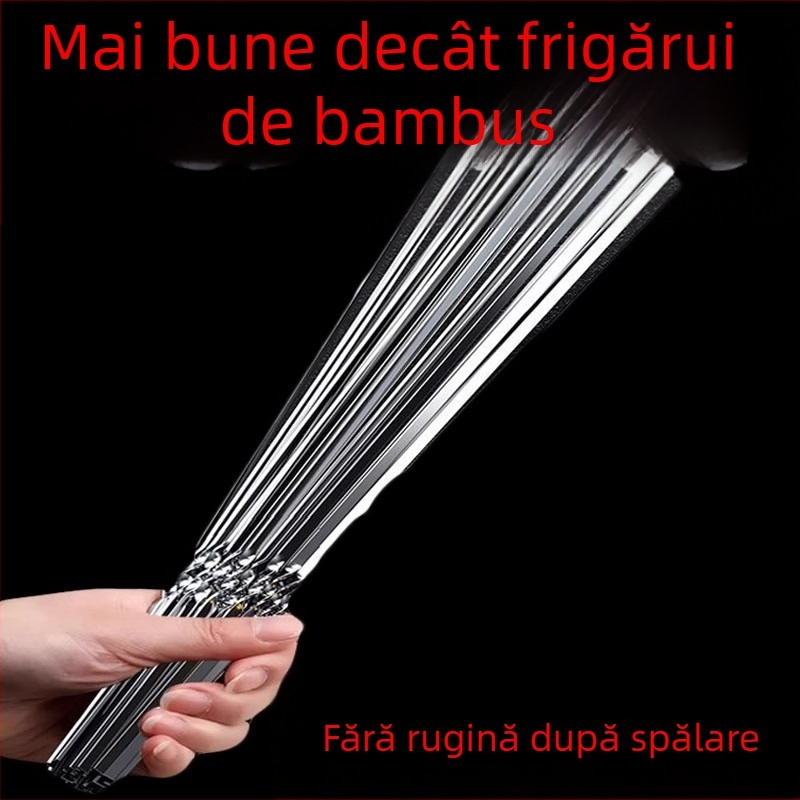Frigărui din oțel inoxidabil pentru grătar – știfturi plate și rotunde, set complet pentru frigărui de miel la exterior
