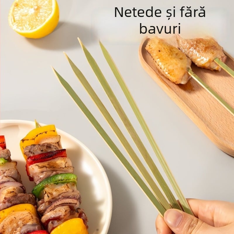 Bețe din bambus verzi, în stil japonez, pentru yakitori, bețe plate și unghiulare, pentru comerț cu ridicata