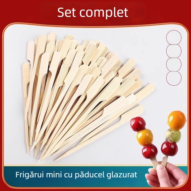 Bețișoare mini din bambus, 12 cm, cu mâner, pentru fructe caramelizate, potrivite pentru grătar, hot pot și oden