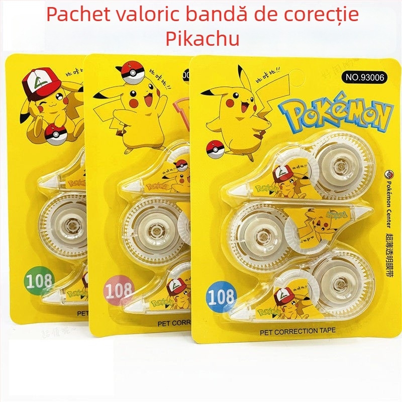 Huagang Set de 3 bucăți de corector cu bandă de corecție, film transparent, capacitate mare, desene animate pentru elevi