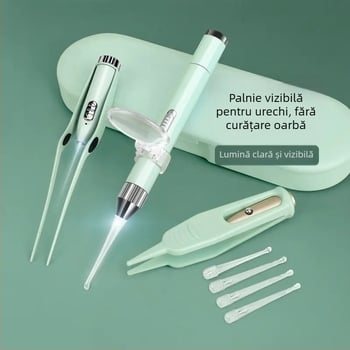 Lingură luminoasă pentru urechi cu iluminare, vârf moale, pentru cerumen la bebeluți și copii