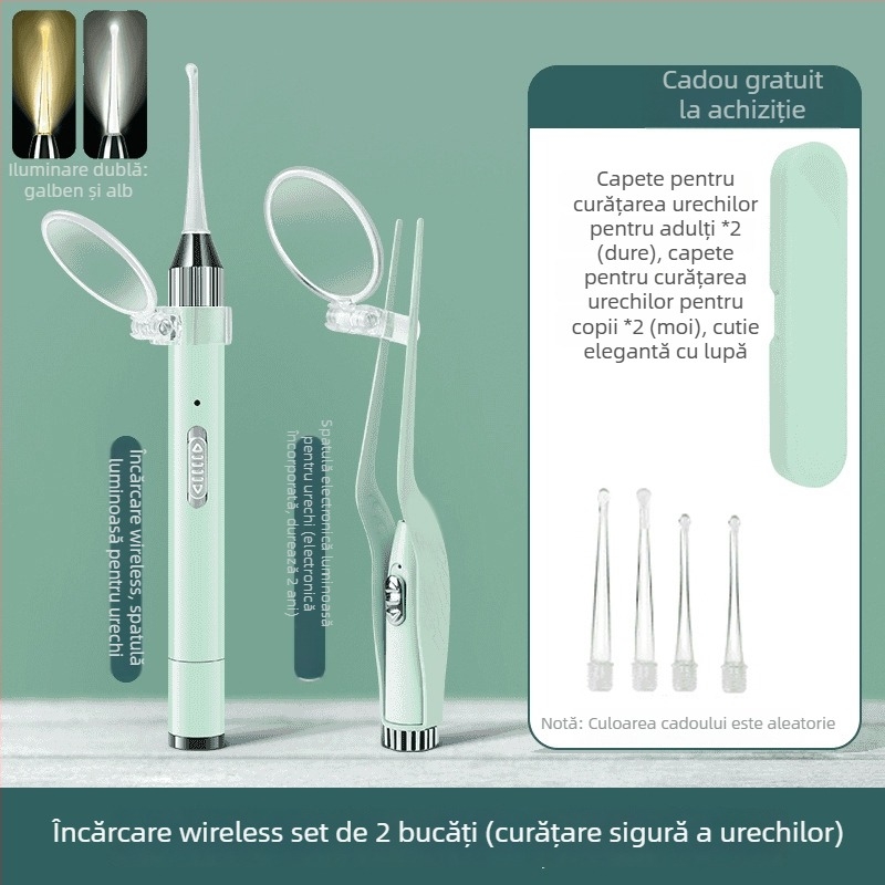 Lingură luminoasă pentru urechi cu iluminare, vârf moale, pentru cerumen la bebeluți și copii
