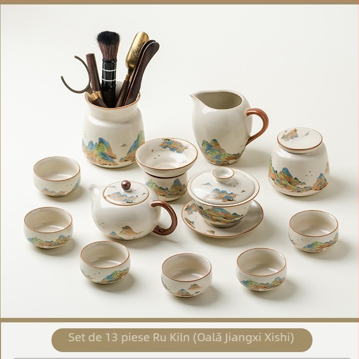 Set de ceai ceramic premium pentru casă și birou, include ceainic, bol cu capac și cești – set complet