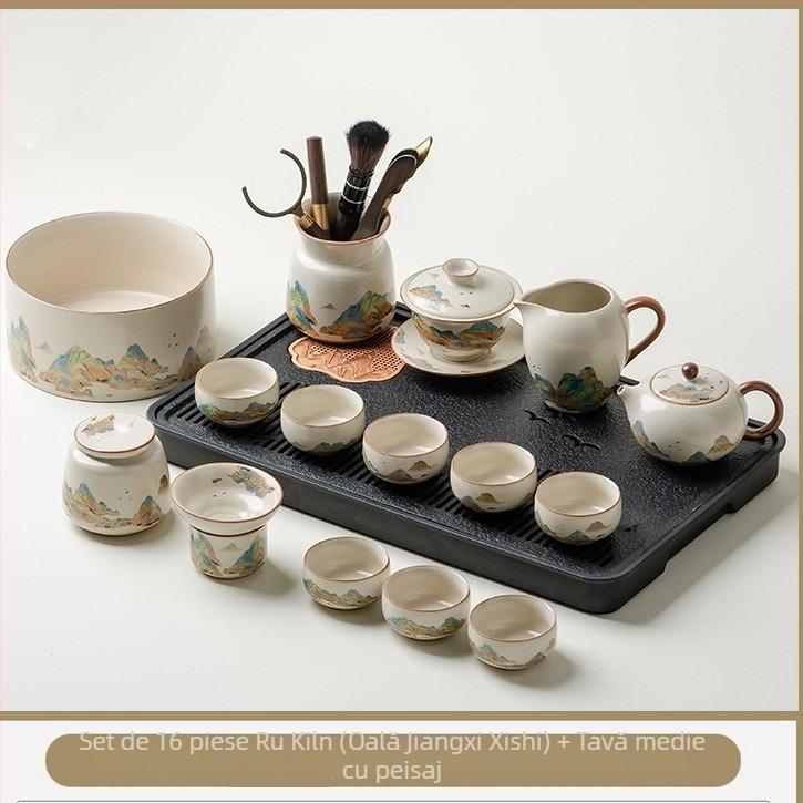 Set de ceai ceramic premium pentru casă și birou, include ceainic, bol cu capac și cești – set complet