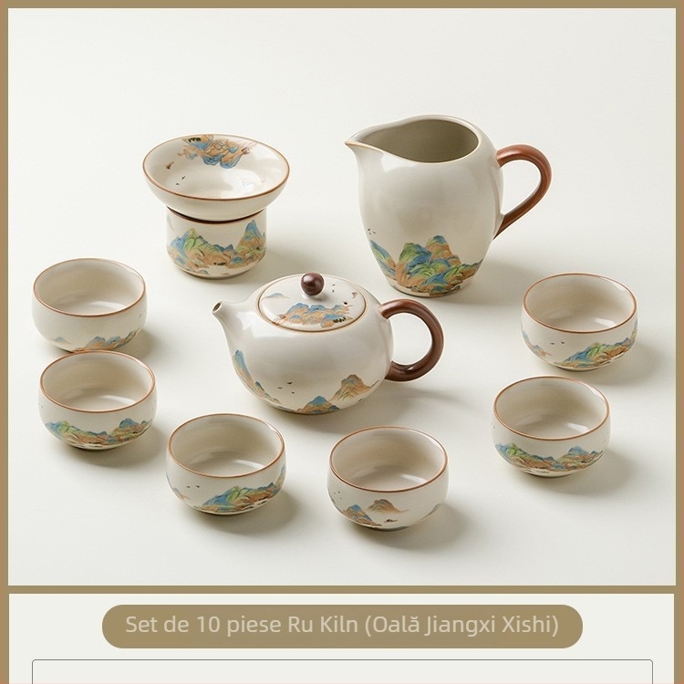 Set de ceai ceramic premium pentru casă și birou, include ceainic, bol cu capac și cești – set complet