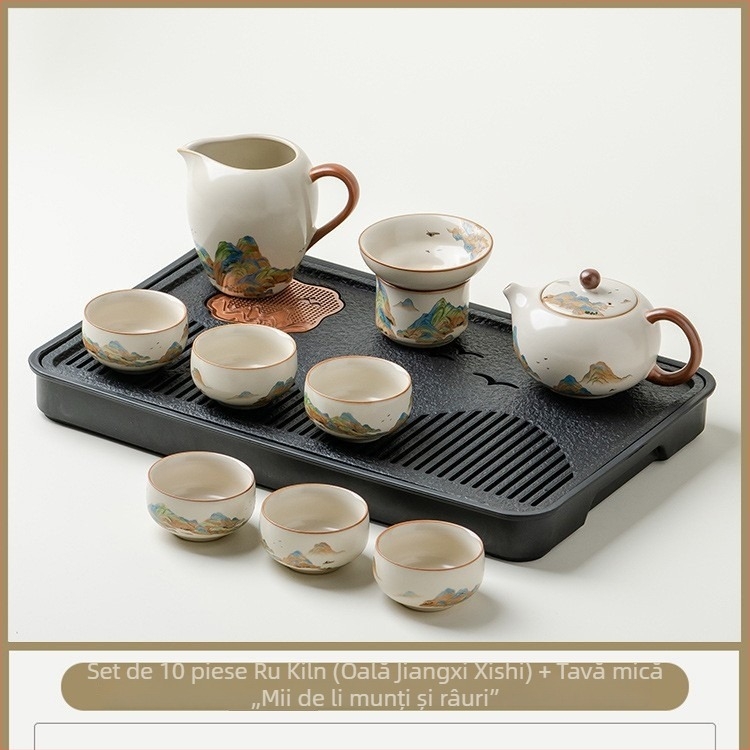Set de ceai ceramic premium pentru casă și birou, include ceainic, bol cu capac și cești – set complet