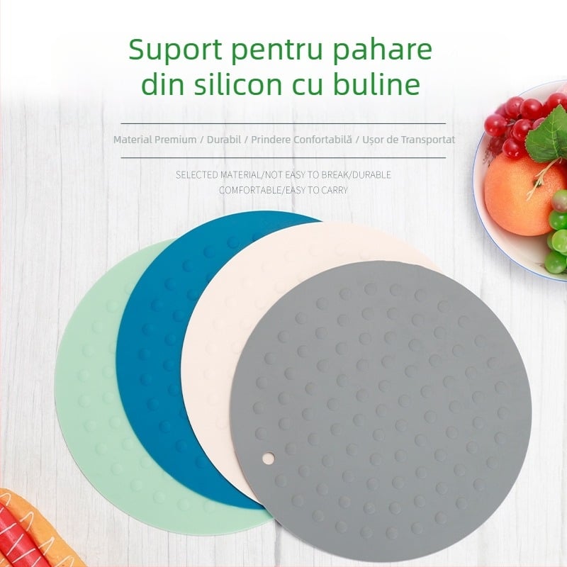 Loc de masă rotund din silicon cu model punctat, gros, antiaderent și rezistent la căldură