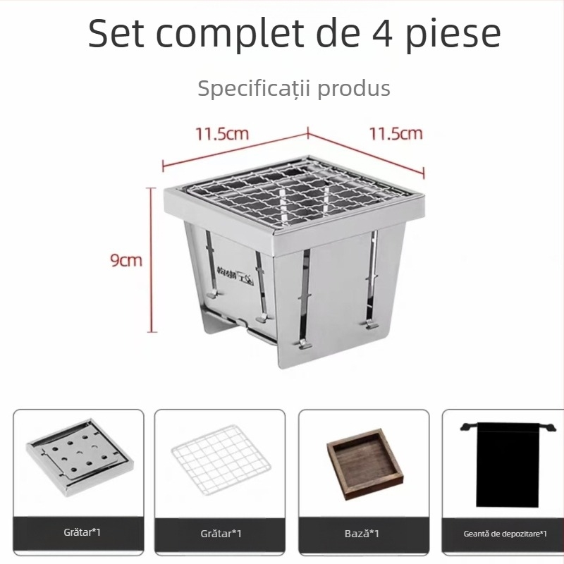 Arzător portabil pentru ceai, plită pliabilă din oțel inoxidabil pentru interior și exterior