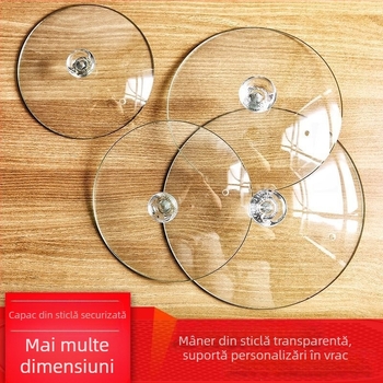 Capac de oală din sticlă, rotund, fără margine, potrivit pentru mai multe dimensiuni, transparent