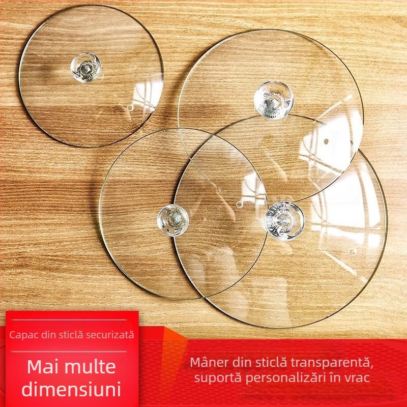 Capac de oală din sticlă, rotund, fără margine, potrivit pentru mai multe dimensiuni, transparent