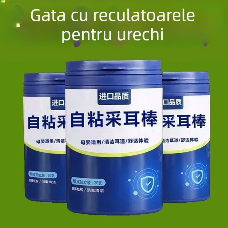 Kit de curățare a urechilor, de unică folosință, cu lingurițe pentru urechi și bețișoare de bumbac