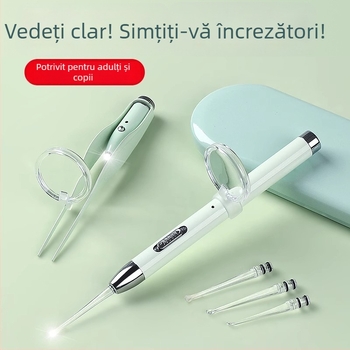 Lingură luminoasă de curățare a urechilor cu lumină, vârf moale, verde/purpură