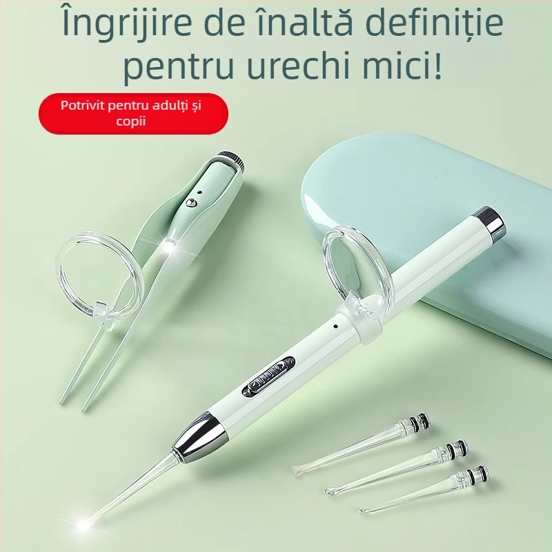 Lingură luminoasă de curățare a urechilor cu lumină, vârf moale, verde/purpură