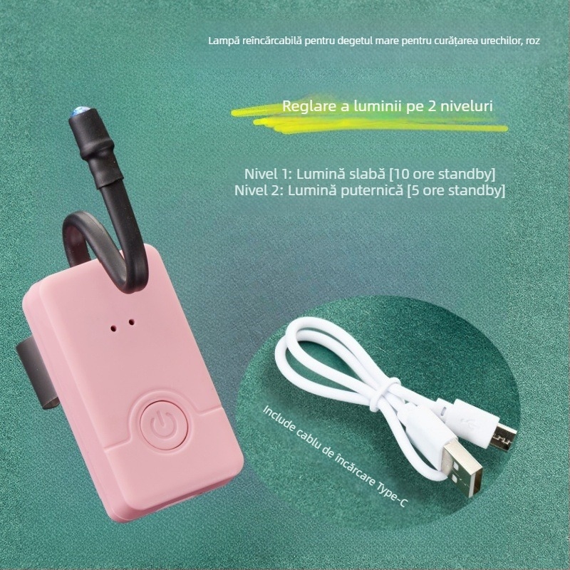 Lampă deget cu afișaj digital, reîncărcabilă, pentru curățarea urechilor, cu endoskop