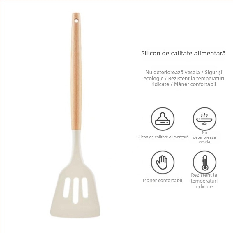 Spatulă din silicon cu mâner din lemn, rezistentă la temperaturi înalte, antiaderentă pentru gătit, 1 bucată