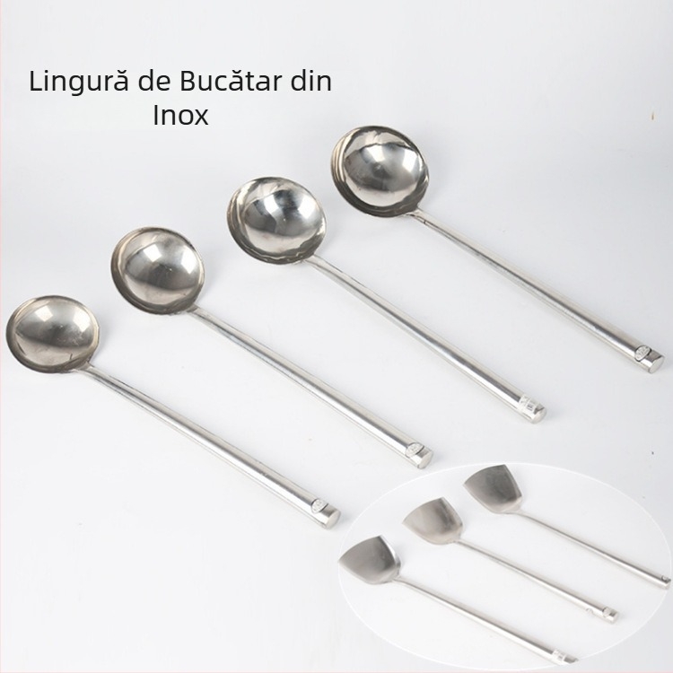 Lingură din oțel inoxidabil pentru servire și gătit, mâner lung, design îngroșat, potrivită pentru supă și sotare