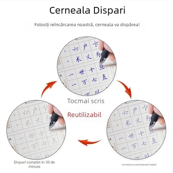 Exercițiu de scriere în script normal, 15 zile, cu pagini canelate, pentru elevi, liceu și adulți