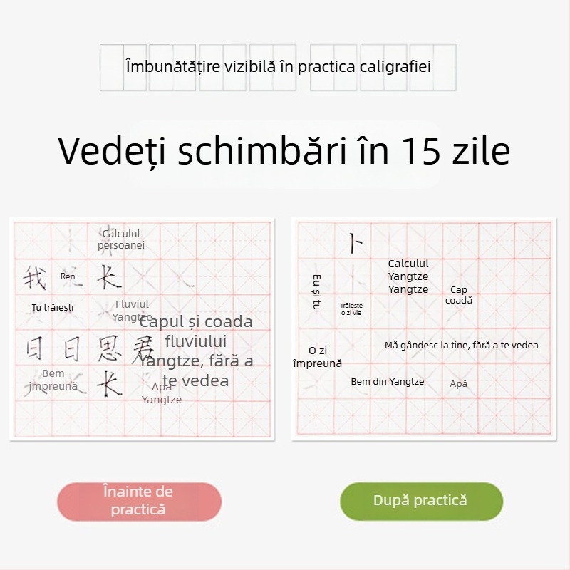 Exercițiu de scriere în script normal, 15 zile, cu pagini canelate, pentru elevi, liceu și adulți