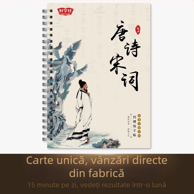 Exercițiu de scriere în script normal, 15 zile, cu pagini canelate, pentru elevi, liceu și adulți