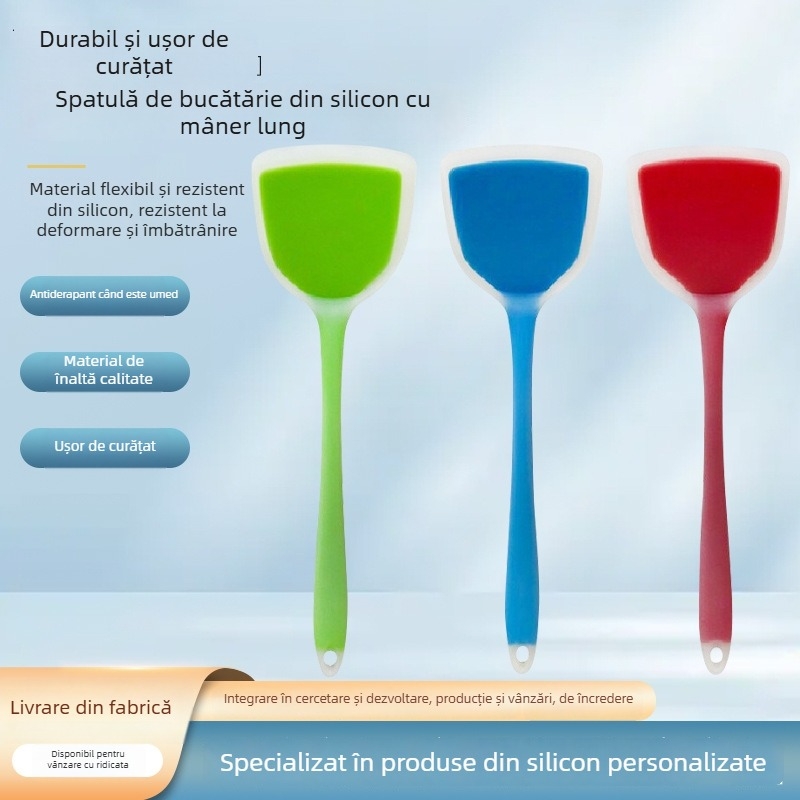 Spatulă de bucătărie din silicon, mâner lung, semi-transparentă, calitate alimentară, rezistentă la temperaturi înalte, antiaderentă