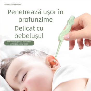 Set de curățare a urechilor pentru copii cu LED – lingurițe de urechi luminoase, cu pensetă și lupă