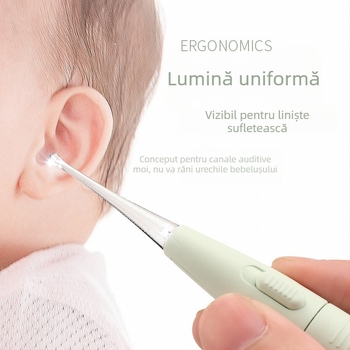 Set de curățare a urechilor pentru copii cu LED – lingurițe de urechi luminoase, cu pensetă și lupă